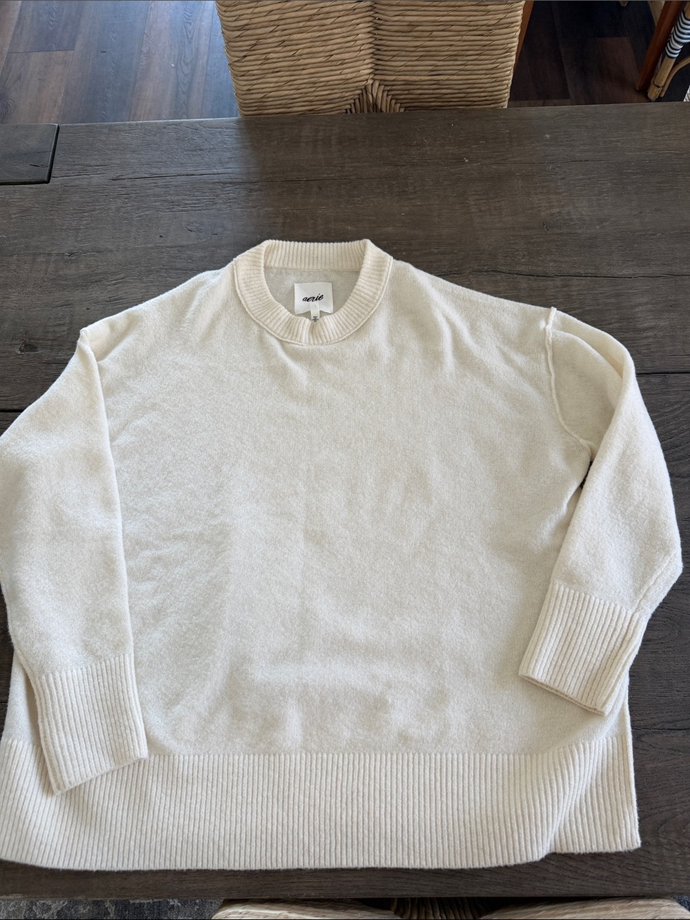 aerie oversized boxy soft cream Crewneck Sweater